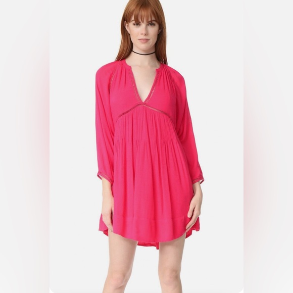 NEW! Free People Go Lightly Swing Dress V Neck Long Sleeve Boho Pink SZ M - Picture 2 of 15
